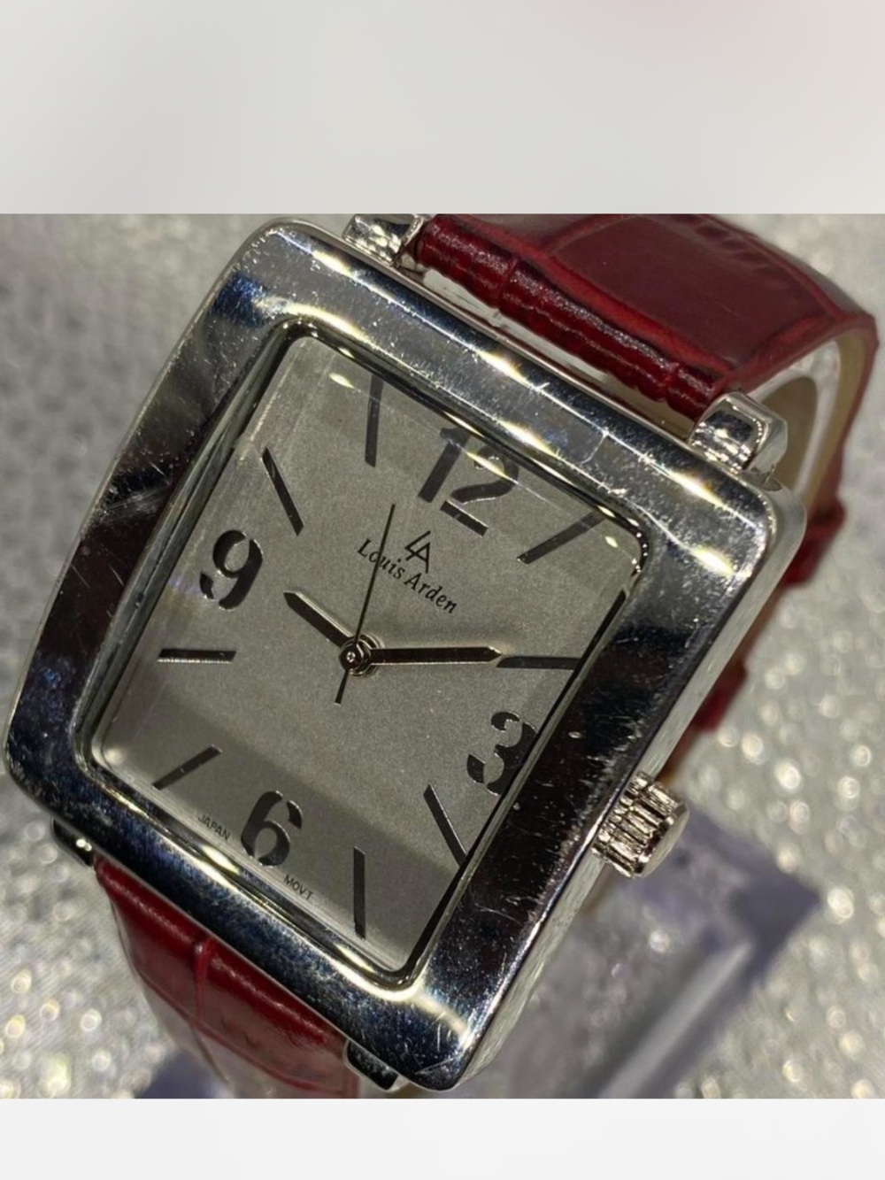 *** Louis Arden ^^^  Silver Dial Watch / Red Leather Strap ^^^